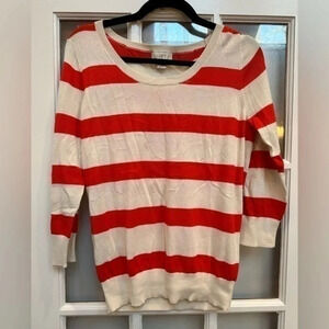 Ann Taylor | LOFT | Preppy Chic Orange & Cream Striped Sweater Size M